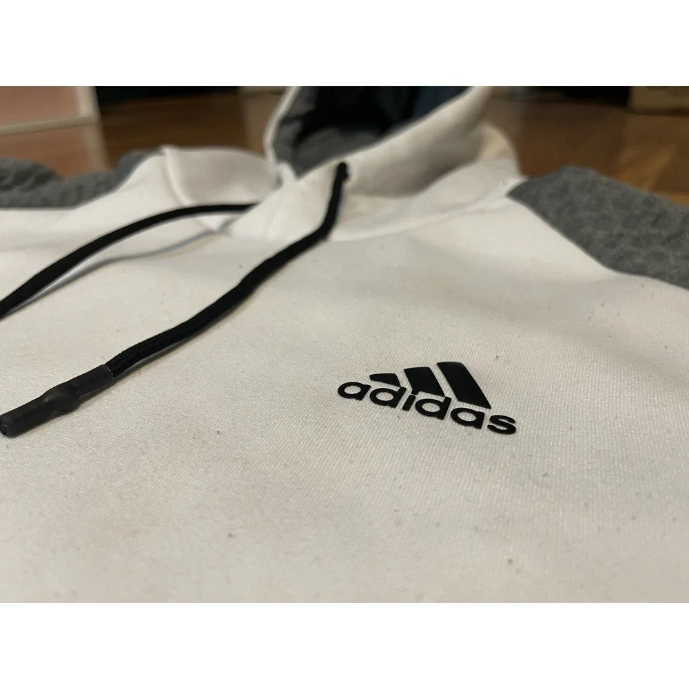 Adidas Golf Hoodie Mens Medium White Gray Fleece Pullover Logo Sweatshirt Top